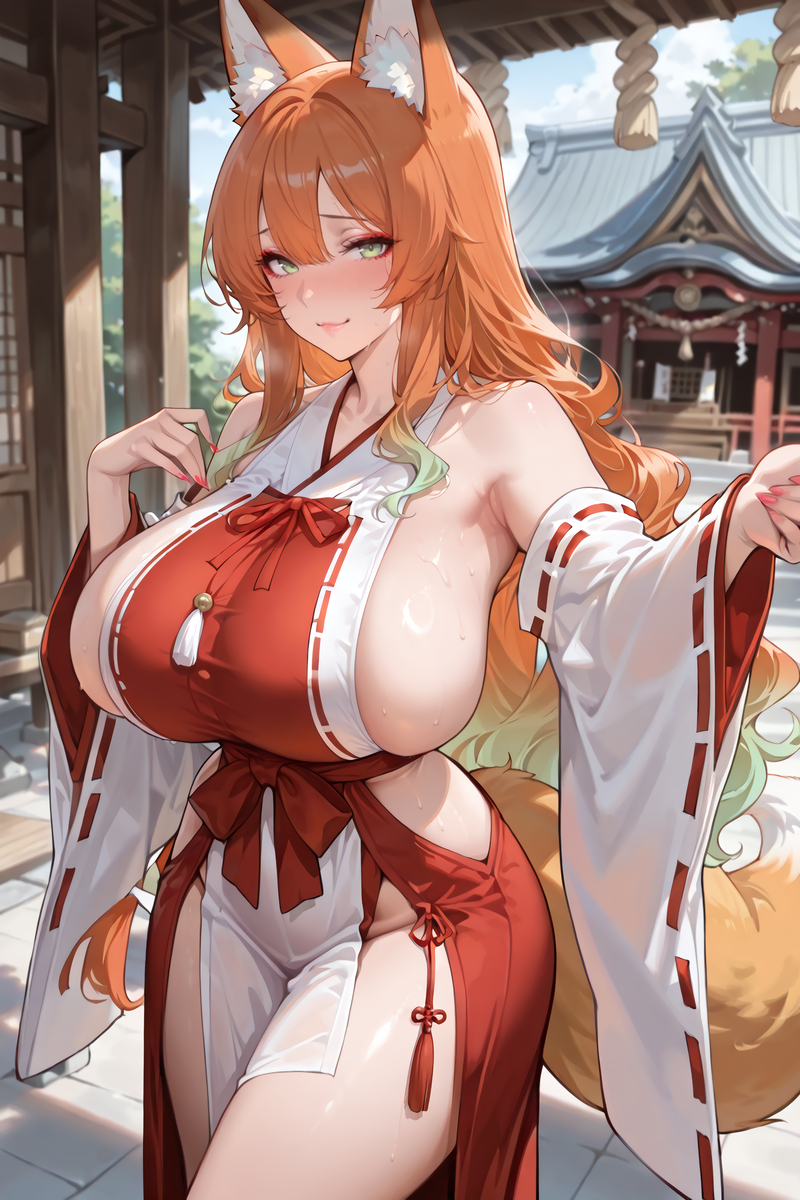 キツネ巫女-pixiv插画-作品交流服务