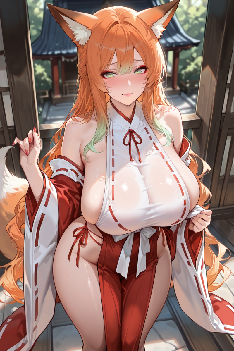 キツネ巫女-pixiv插画-作品交流服务