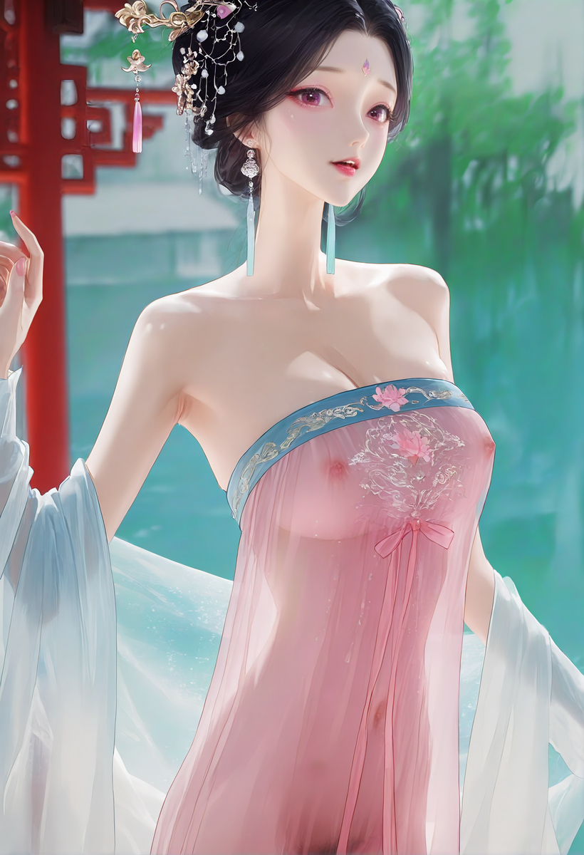 粉黛凝春色，轻纱耀水嬉~-pixiv插画-作品交流服务