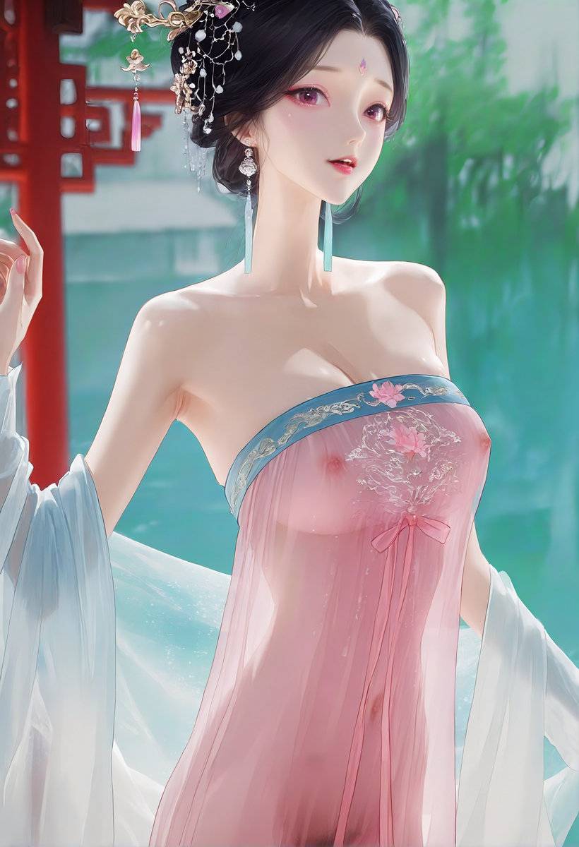 粉黛凝春色，轻纱耀水嬉~-pixiv插画-作品交流服务