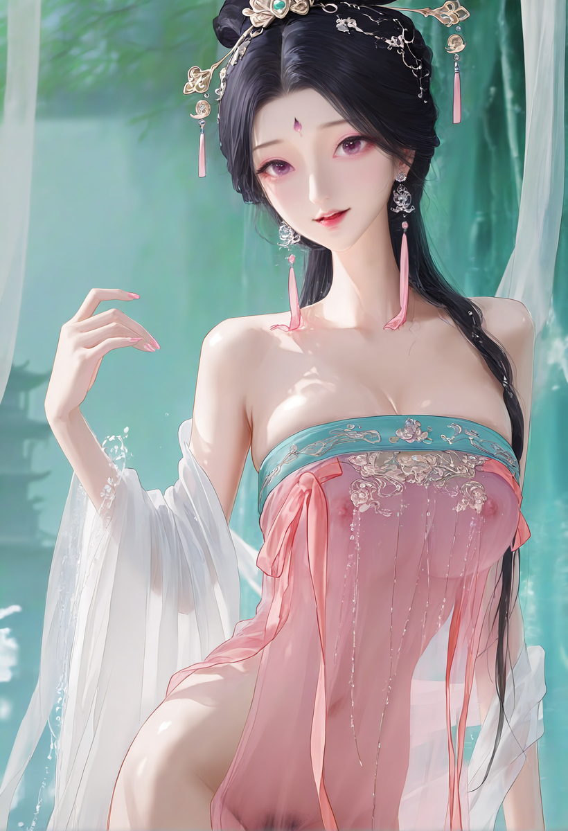 粉黛凝春色，轻纱耀水嬉~-pixiv插画-作品交流服务