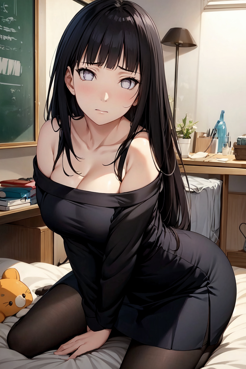 日向ヒナタ(黒オフショ座り)-pixiv插画-作品交流服务