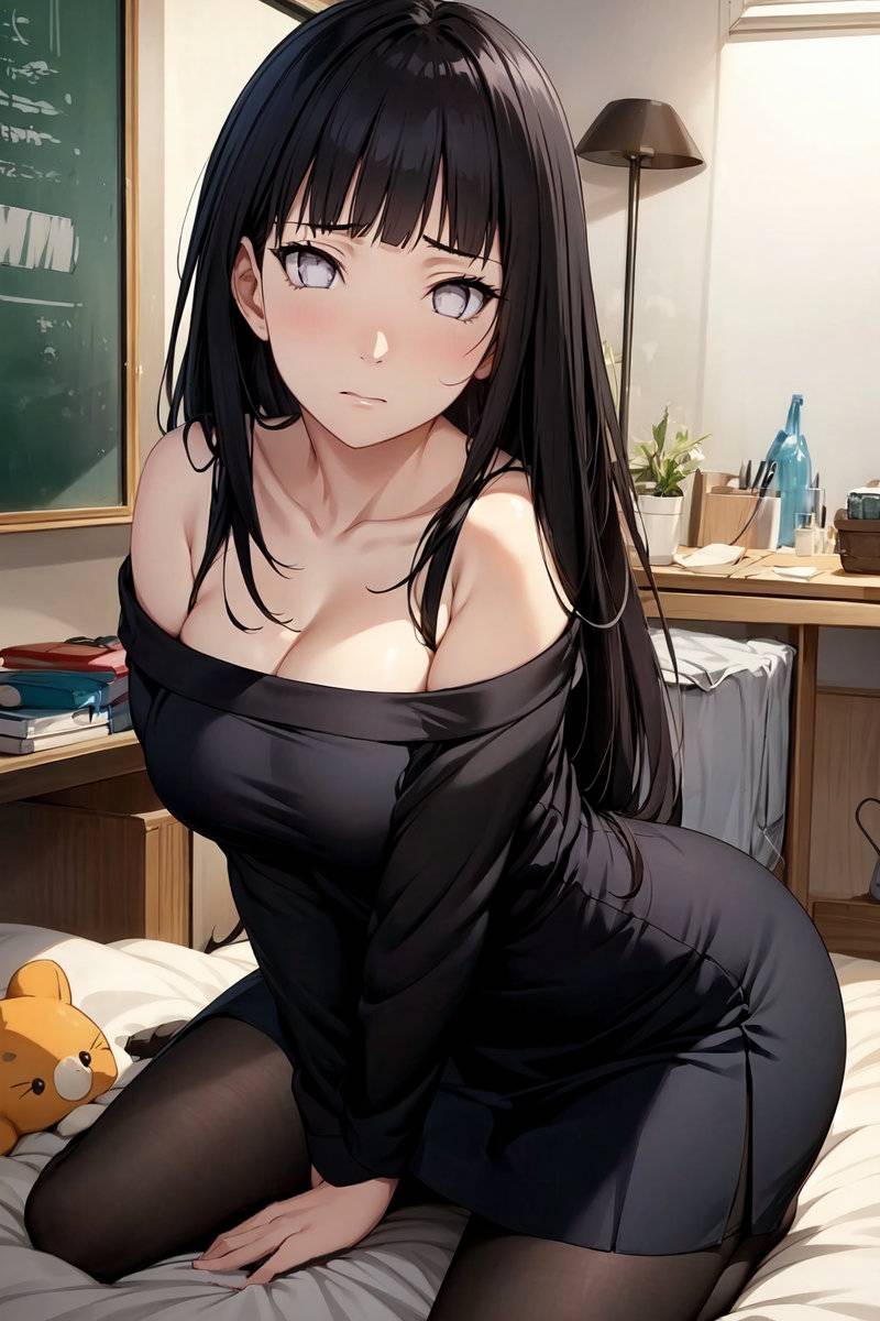 日向ヒナタ(黒オフショ座り)-pixiv插画-作品交流服务
