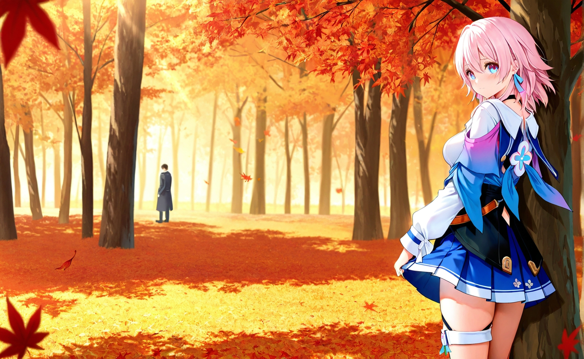 行走于枫叶林的少女-pixiv插画-作品交流服务