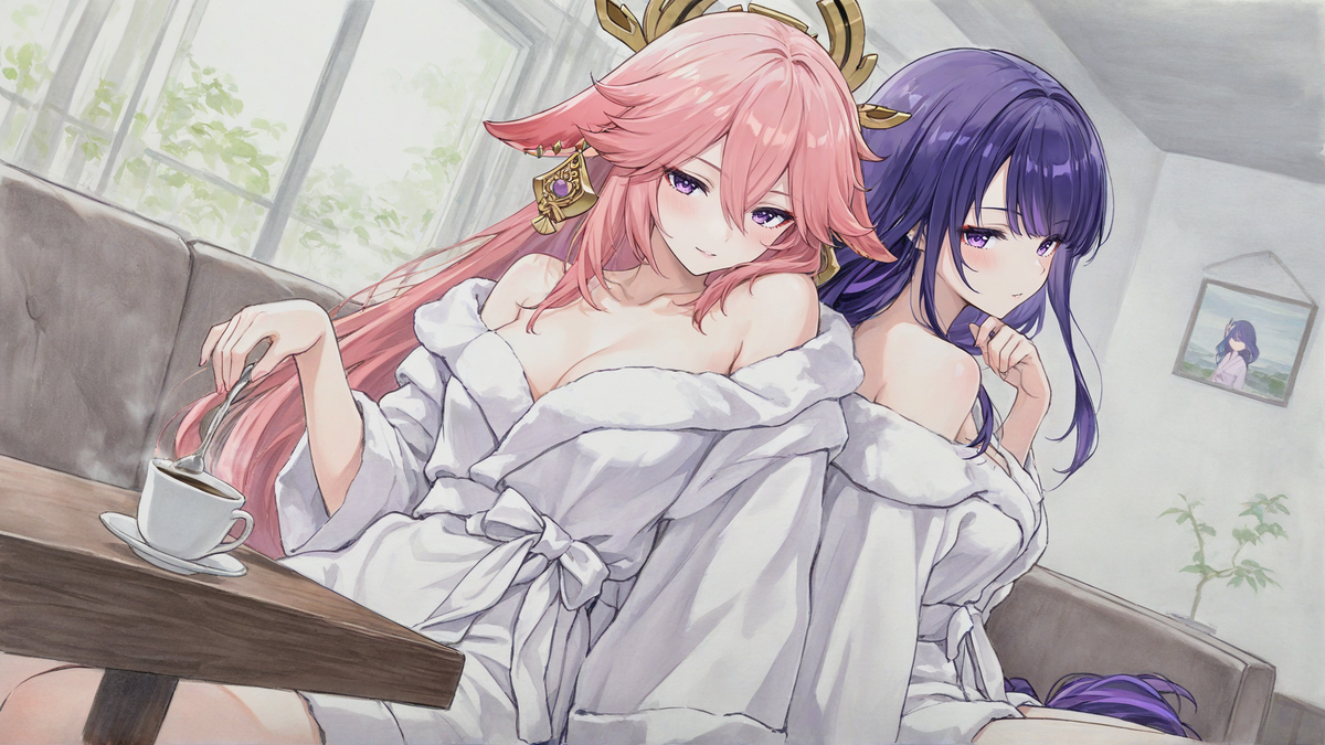 Raiden Shogun&Yae Miko-pixiv插画-作品交流服务