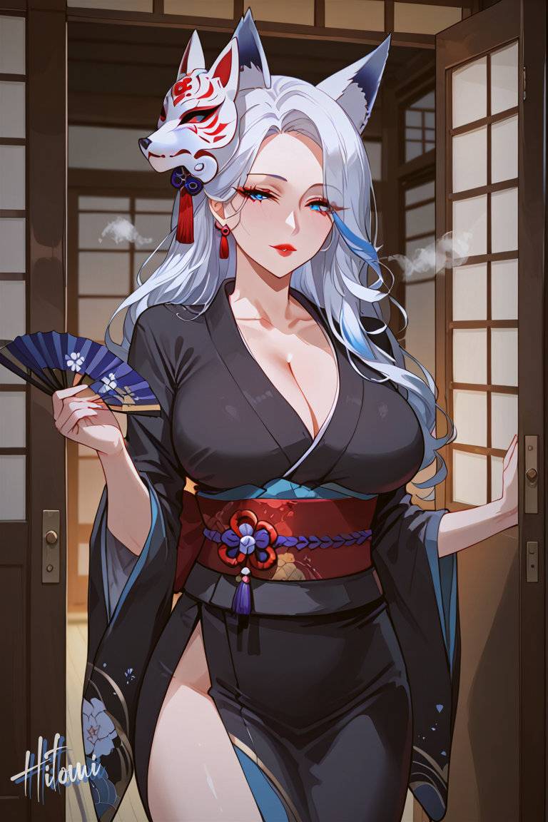 白狐-和服-pixiv插画-作品交流服务