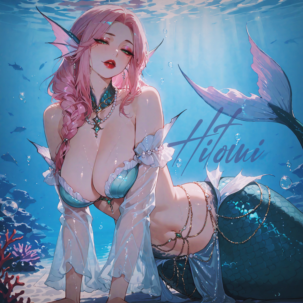 人鱼-潮海与珍珠-pixiv插画-作品交流服务