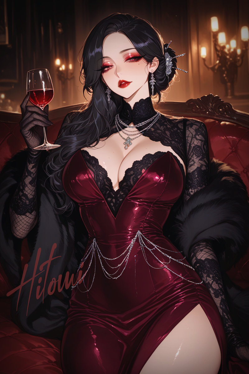 夜玫瑰-美酒佳人-pixiv插画-作品交流服务