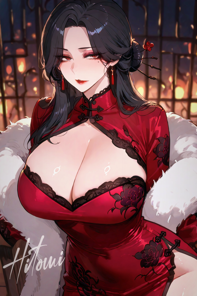 映红-酒色旗袍-pixiv插画-作品交流服务