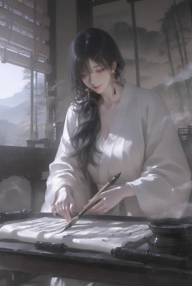 臭小子，非要娘来给你研墨？-pixiv插画-作品交流服务