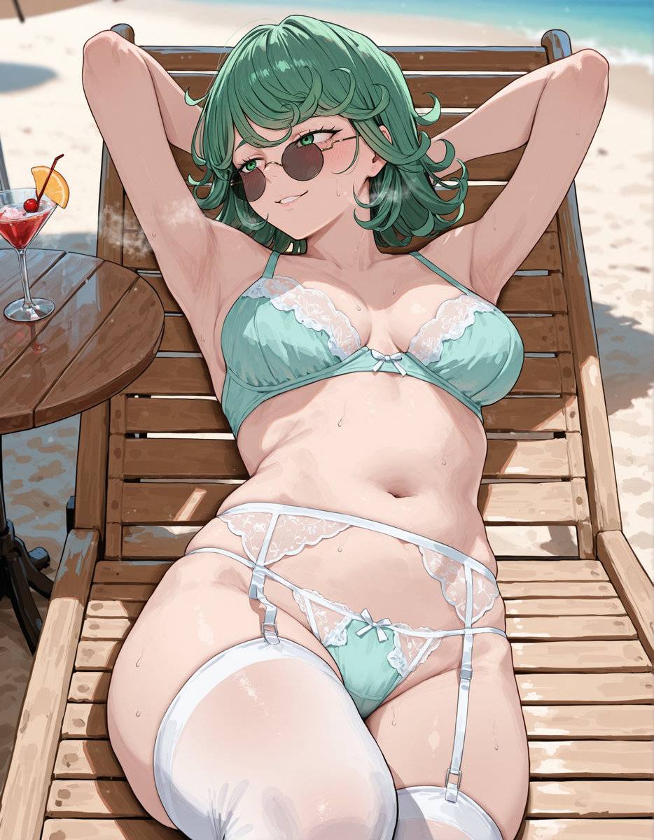 图片[1]-Tatsumaki – lingerie beach-pixiv插画-作品交流服务