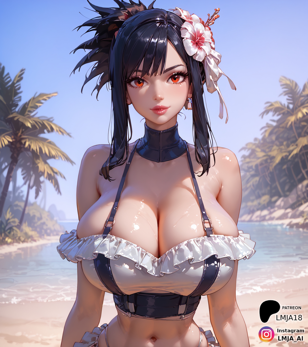 Tifa on the beach-pixiv插画-作品交流服务