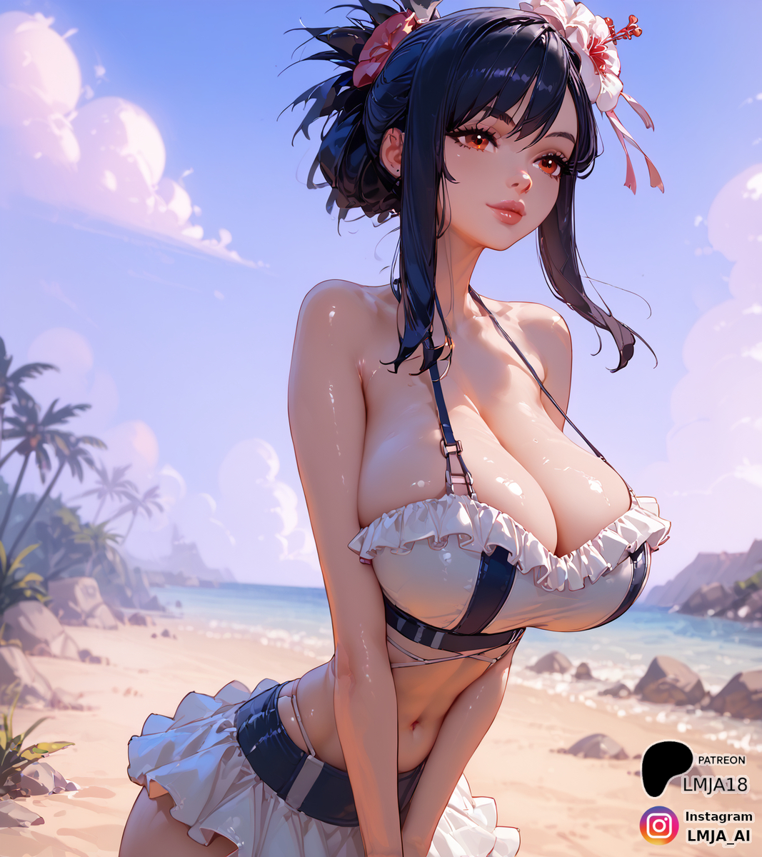 Tifa on the beach-pixiv插画-作品交流服务
