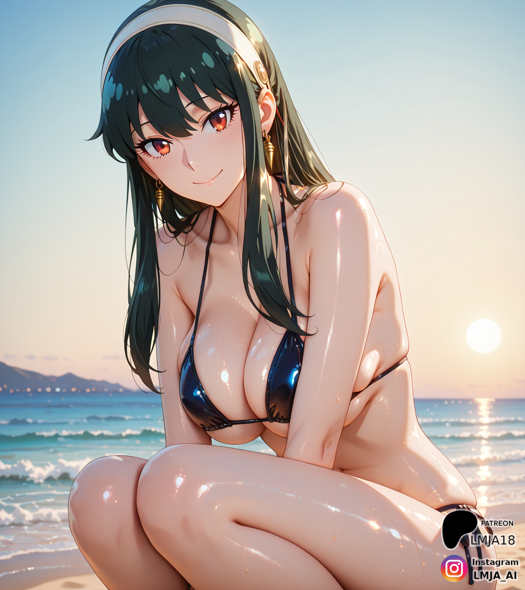 ヨルがビーチにいます-pixiv插画-作品交流服务