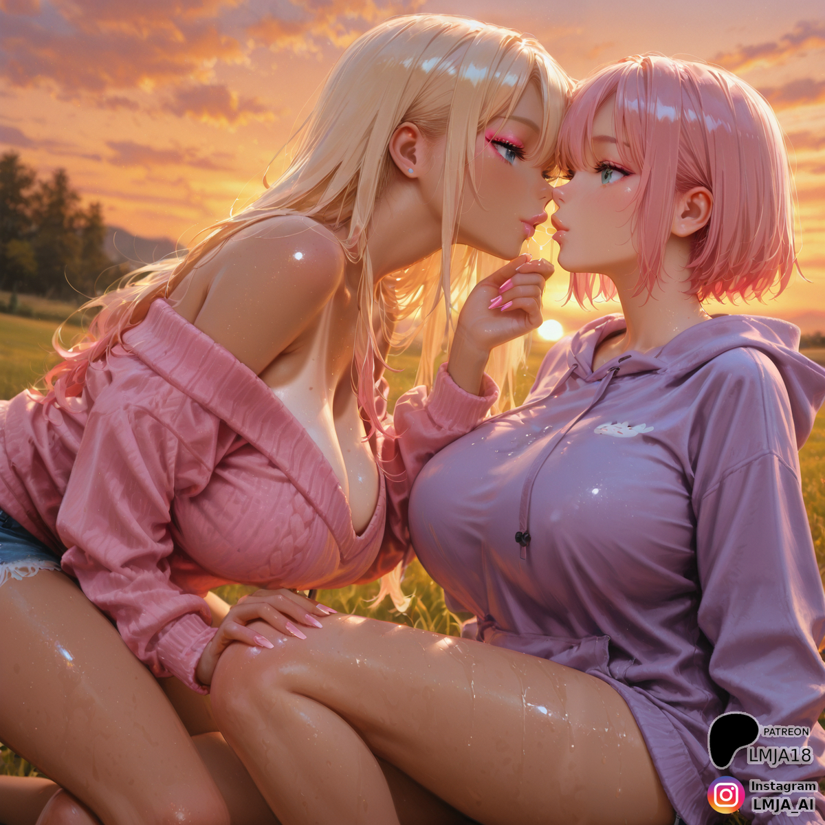 ハナ and モモ having a moment-pixiv插画-作品交流服务