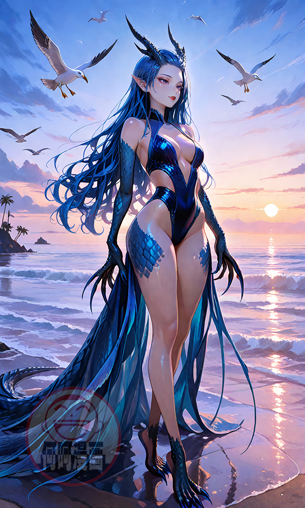 敖闰 Aorun 海边泳装造型-pixiv插画-作品交流服务