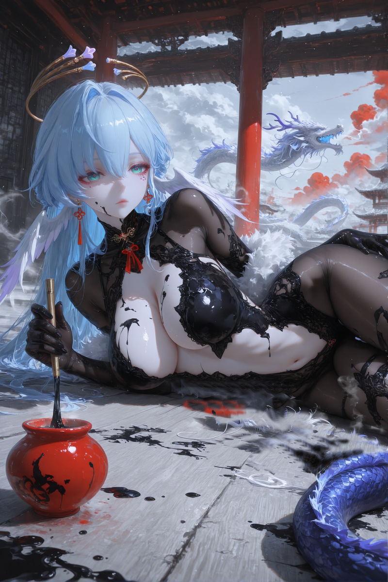 墨染半边天，乘龙游云间-pixiv插画-作品交流服务