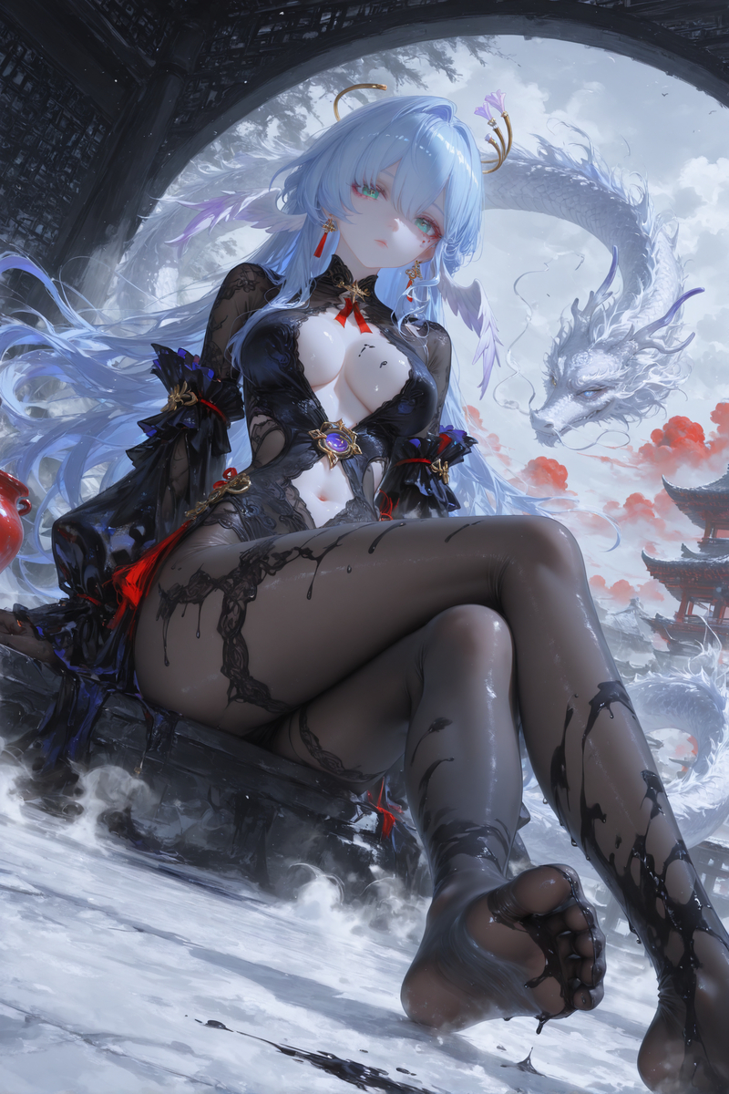 墨染半边天，乘龙游云间-pixiv插画-作品交流服务