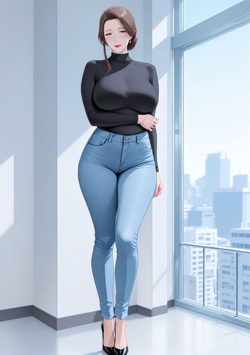 最近现实里见到好多黑毛衣搭配牛仔裤-pixiv插画-作品交流服务