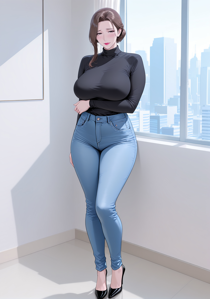 最近现实里见到好多黑毛衣搭配牛仔裤-pixiv插画-作品交流服务