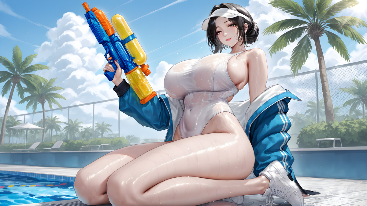 “来和阿姨一起打水枪❤~biu~biu~”-pixiv插画-作品交流服务