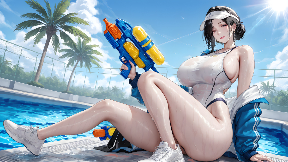 “来和阿姨一起打水枪❤~biu~biu~”-pixiv插画-作品交流服务