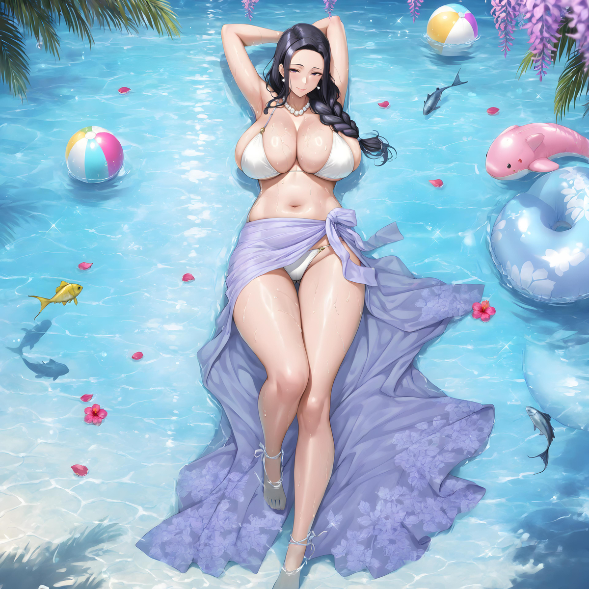 宫岛椿妈妈❤夏日泳池-pixiv插画-作品交流服务