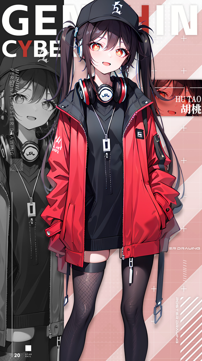 胡桃-赛博朋克风格-pixiv插画-作品交流服务