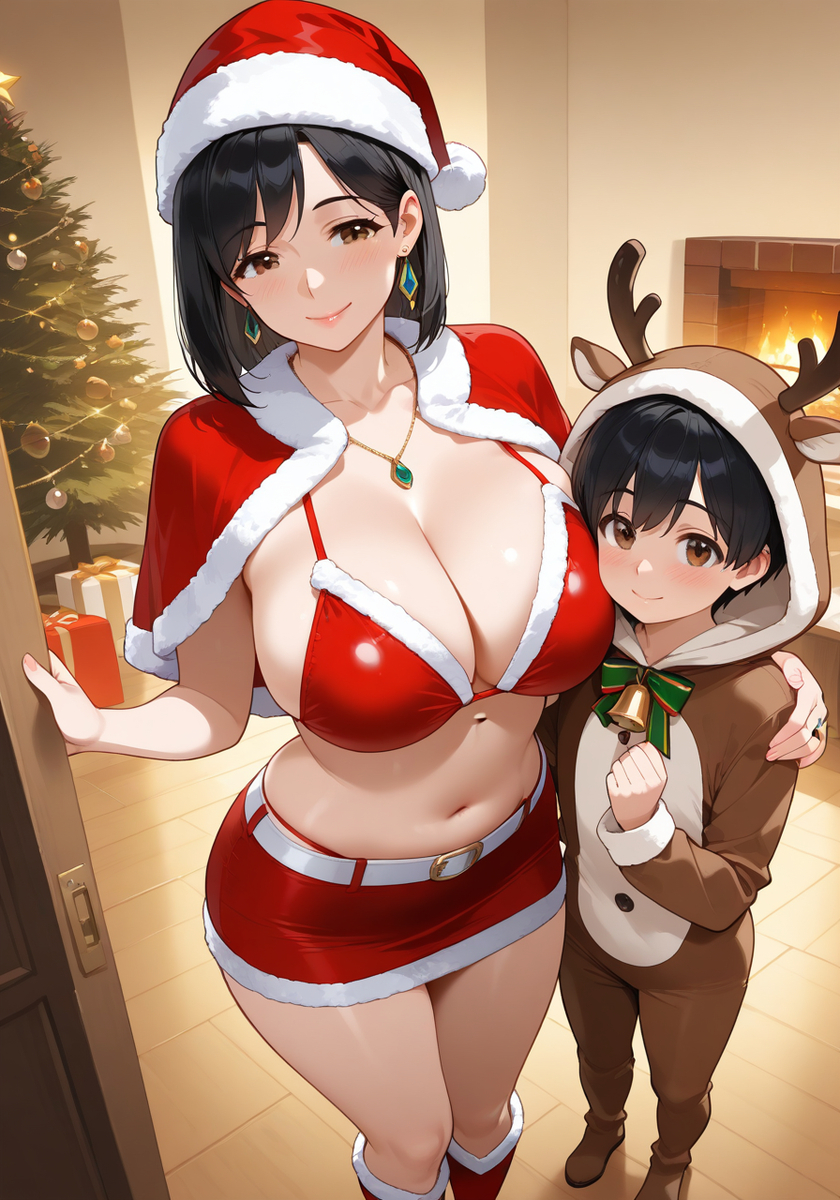 ビキニサンタとトナカイ君♡Bikini Santa Mommy-pixiv插画-作品交流服务