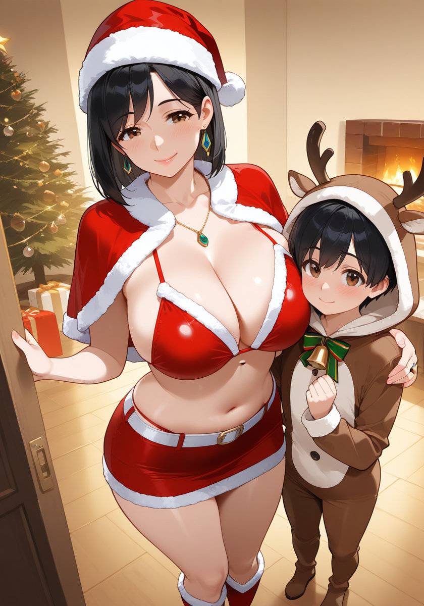 ビキニサンタとトナカイ君♡Bikini Santa Mommy-pixiv插画-作品交流服务