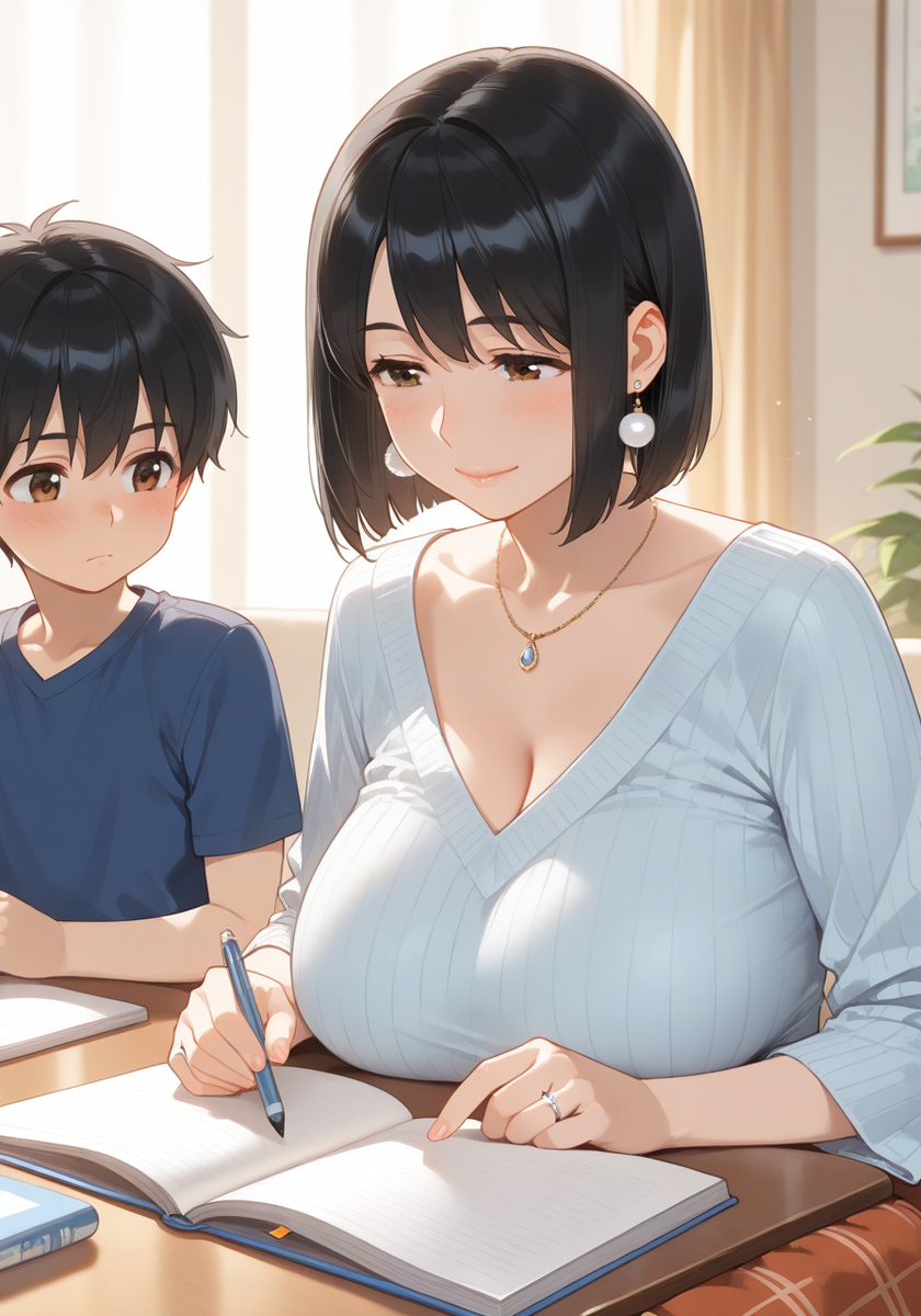 ママの宿題チェック♡Mommy homework check-pixiv插画-作品交流服务