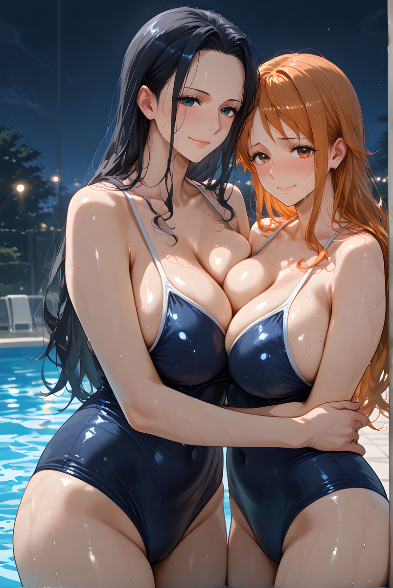 Nami x Robin_School swimwear-pixiv插画-作品交流服务