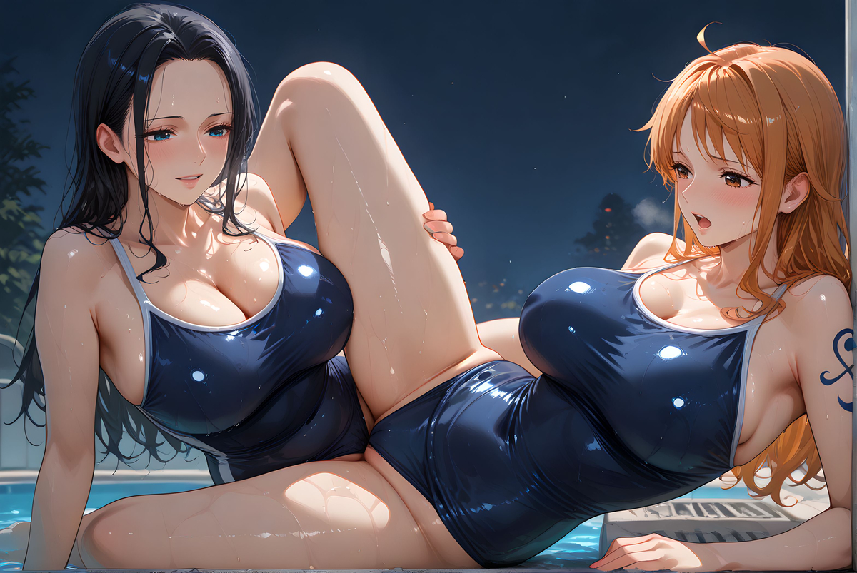 图片[5]-Nami x Robin_School swimwear-pixiv插画-作品交流服务