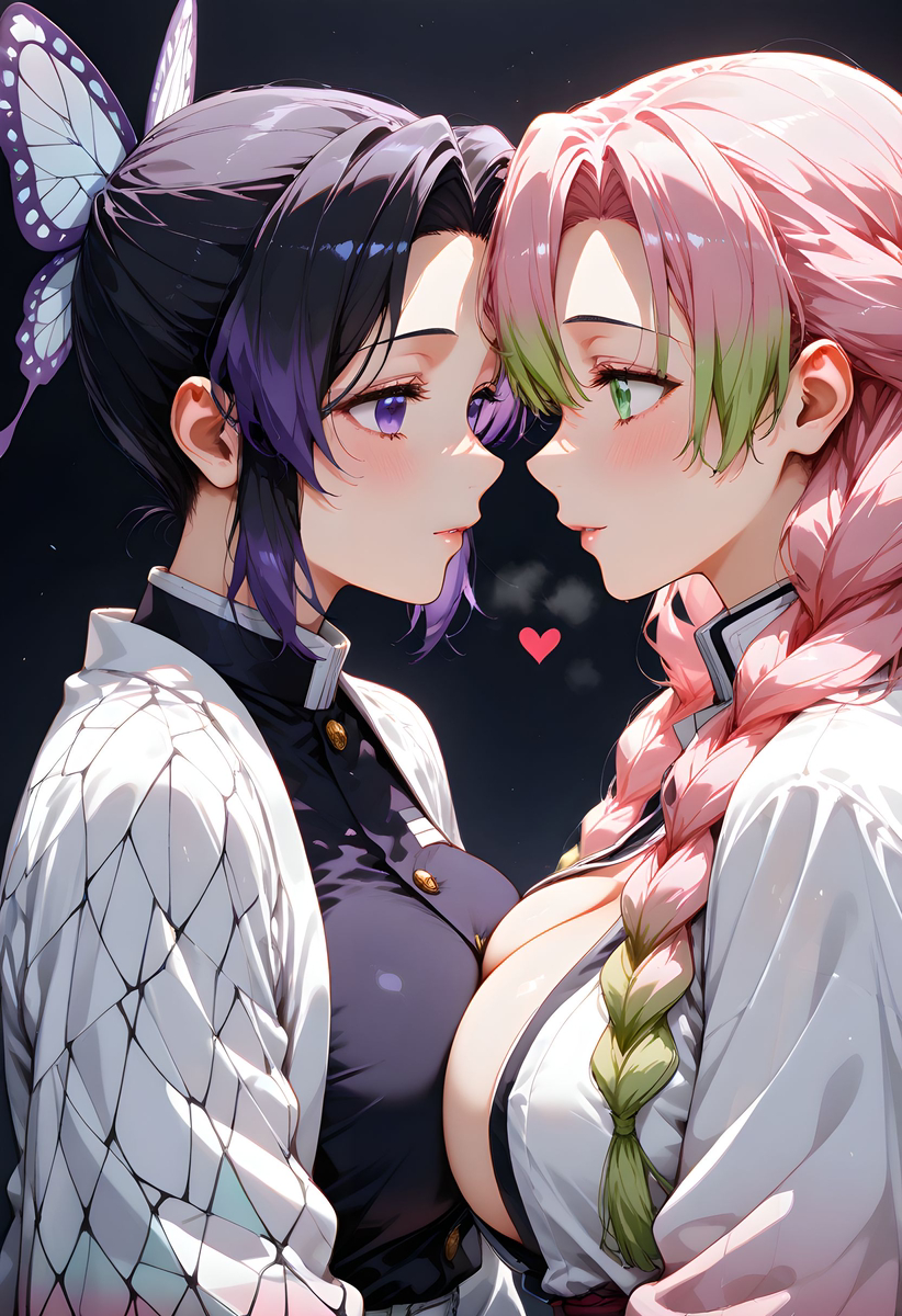 Mitsuri and Shinobu_Kissing-pixiv插画-作品交流服务