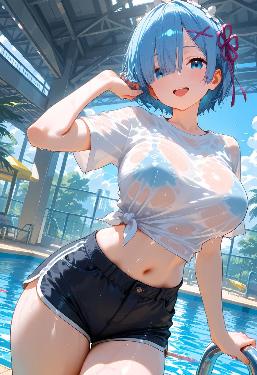 Rem(Re:Zero)_Pool side-pixiv插画-作品交流服务