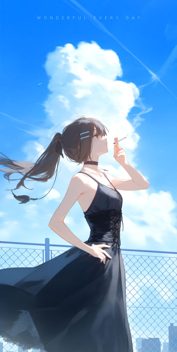 香烟，天台，和轻飘飘的裙子-pixiv插画-作品交流服务