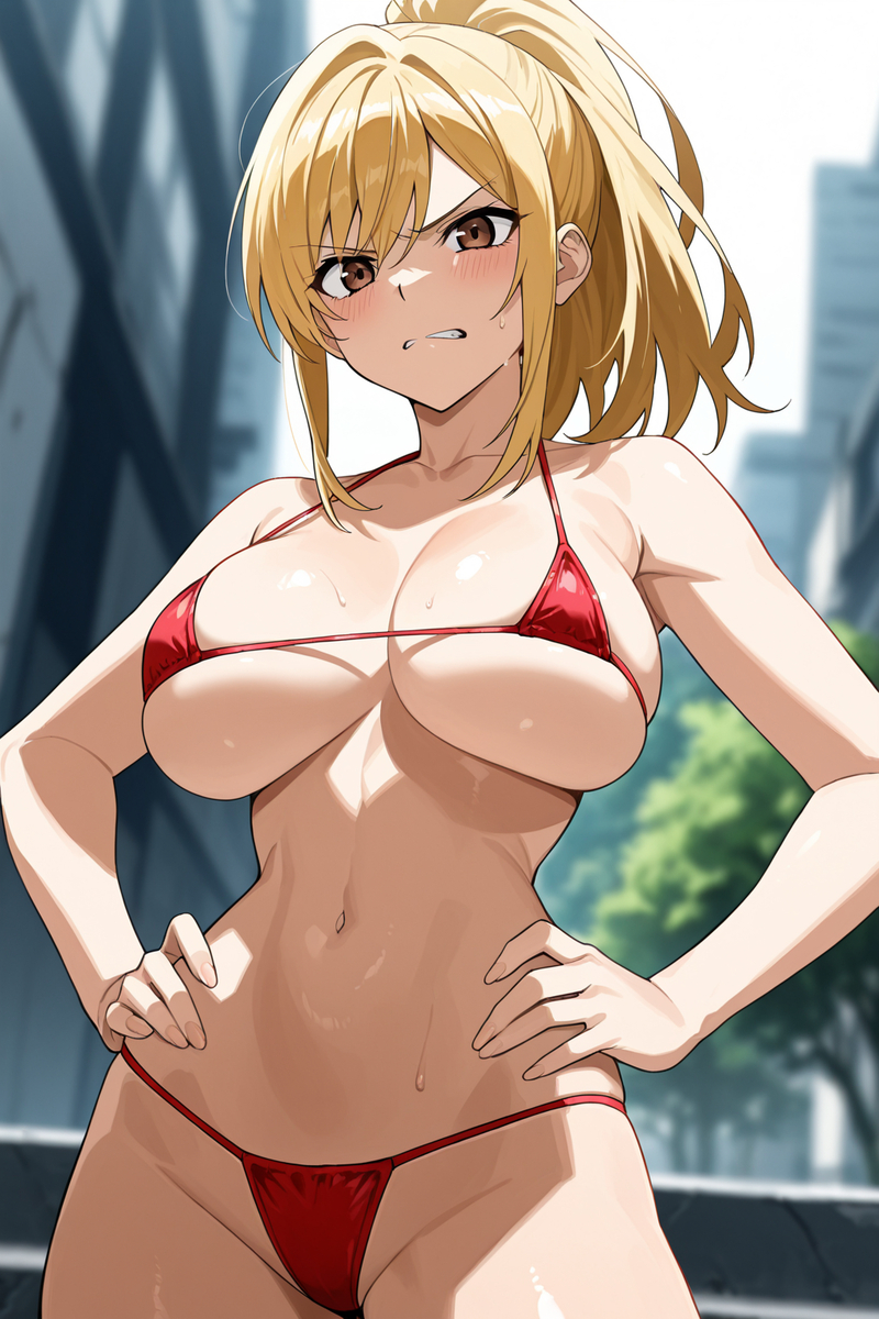 竟然在街上要我挑戰穿比基尼逛街...你腦袋壞了嗎!-pixiv插画-作品交流服务