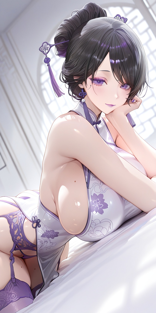 紫色系旗袍-pixiv插画-作品交流服务