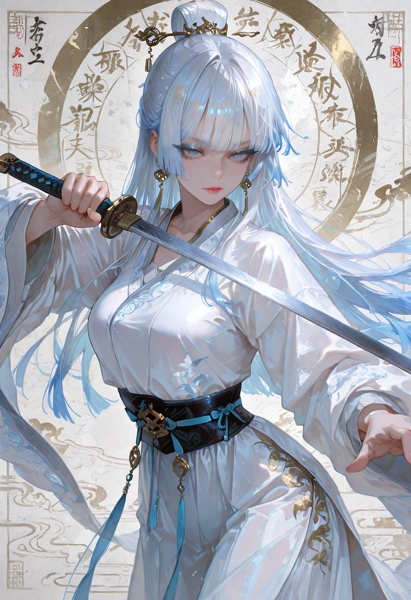 白发侠女-pixiv插画-作品交流服务