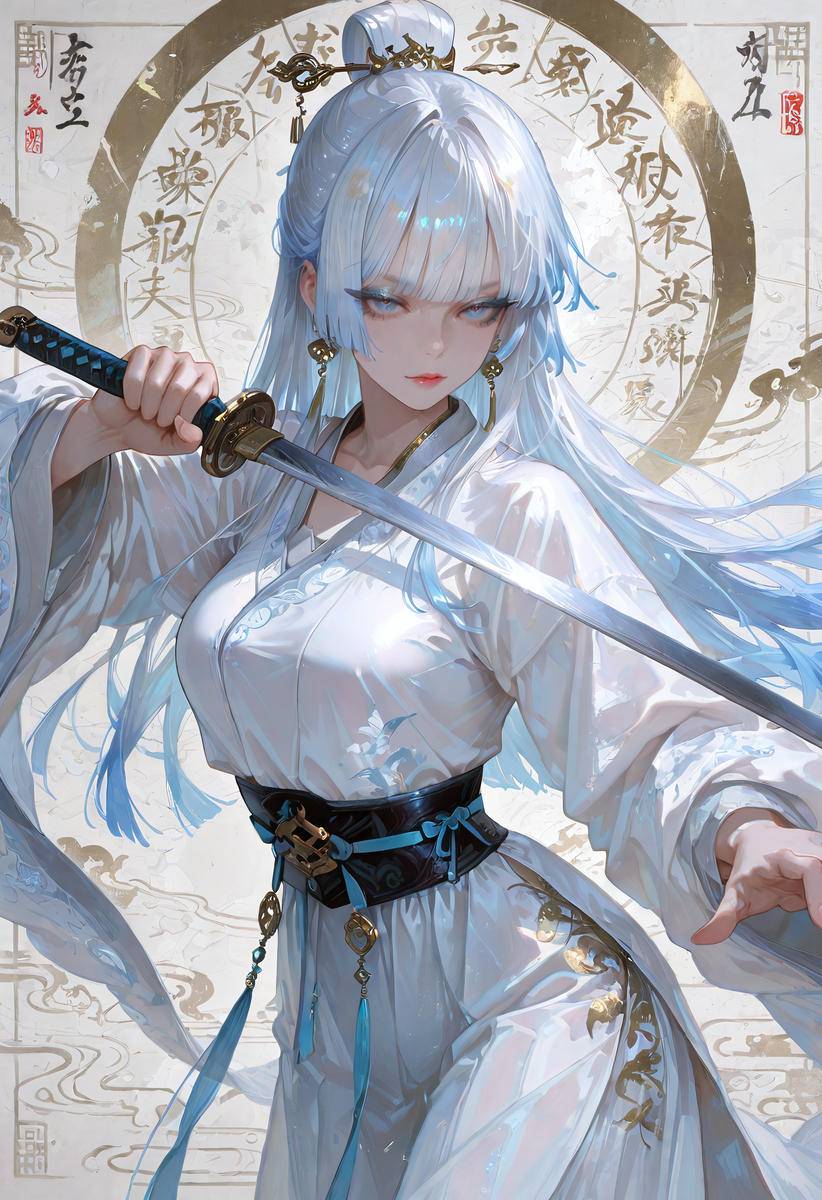 白发侠女-pixiv插画-作品交流服务