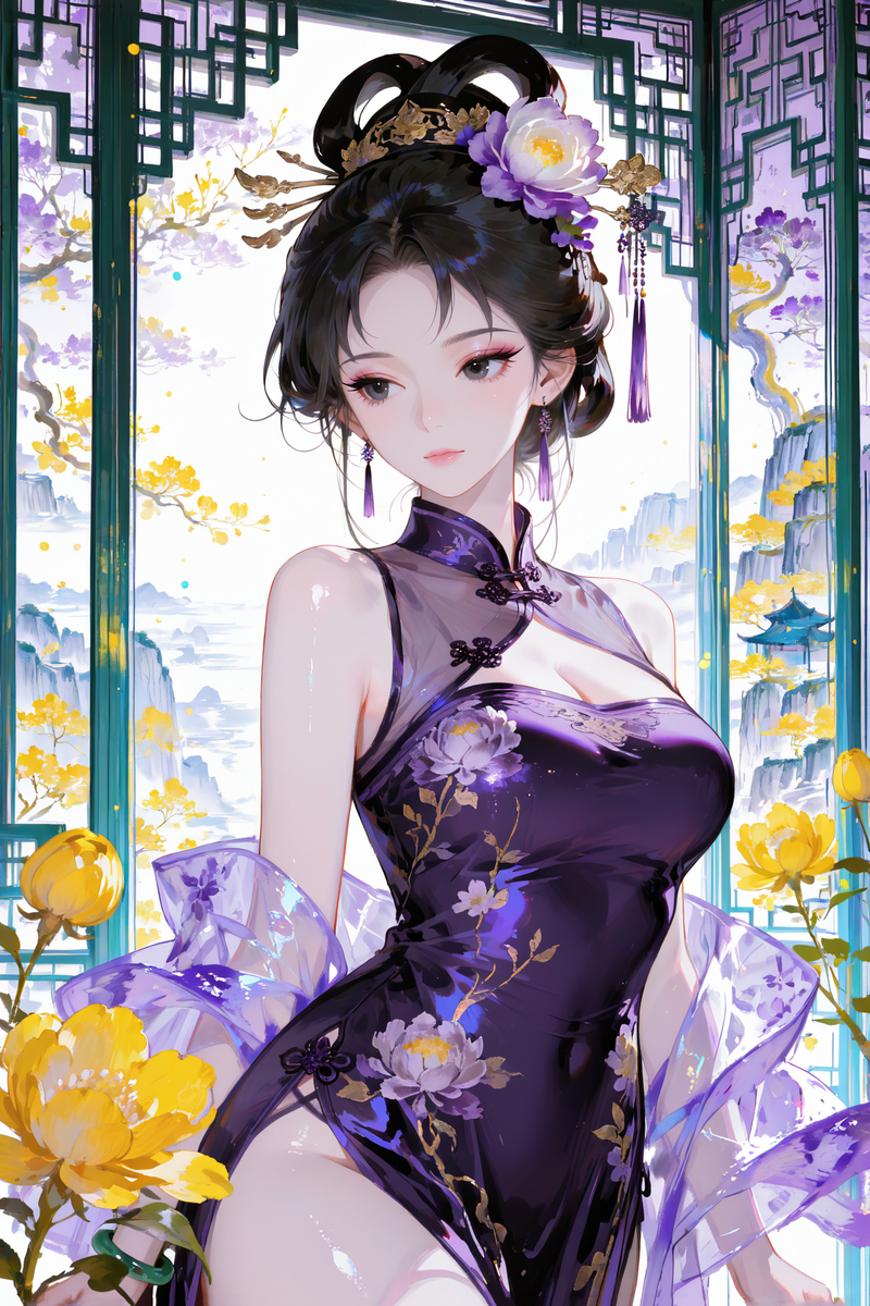 国风旗袍-pixiv插画-作品交流服务