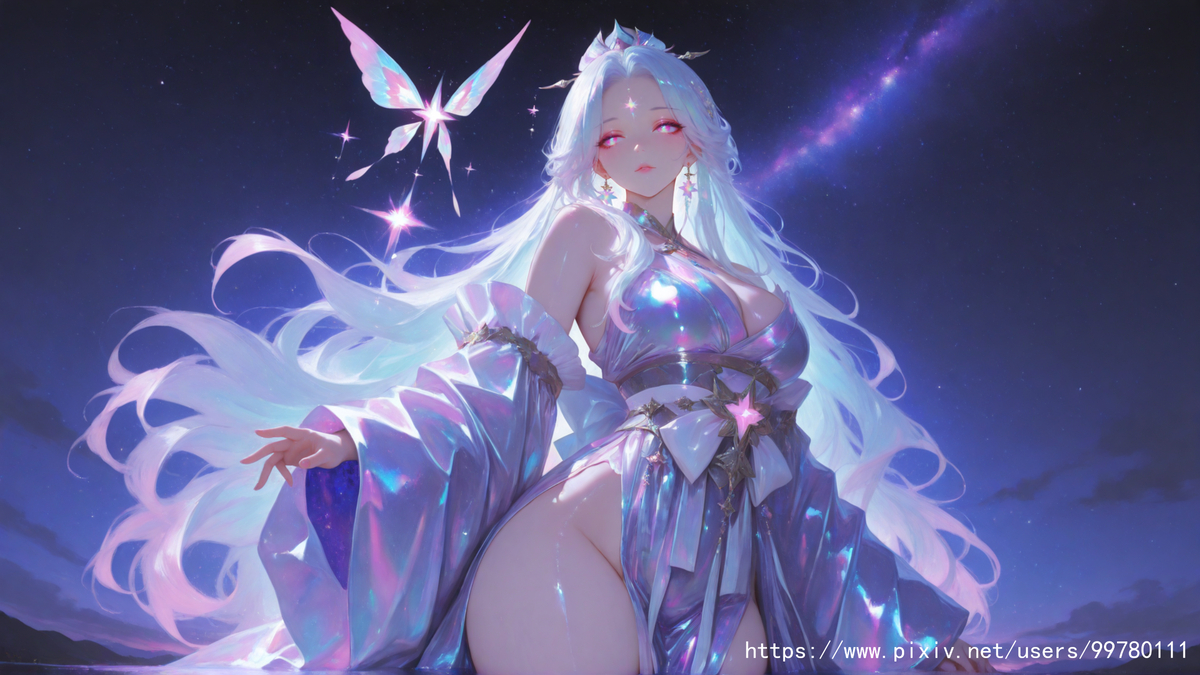 晶辉流转，蝶梦星河-pixiv插画-作品交流服务