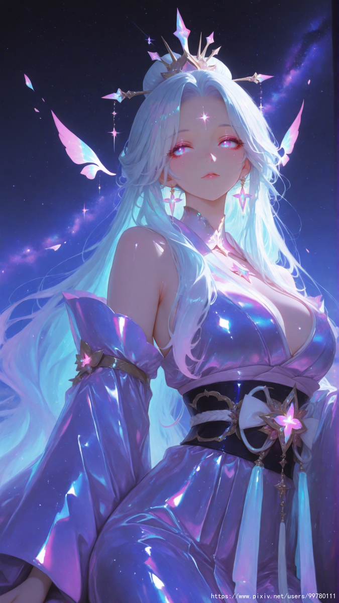 晶辉流转，蝶梦星河-pixiv插画-作品交流服务