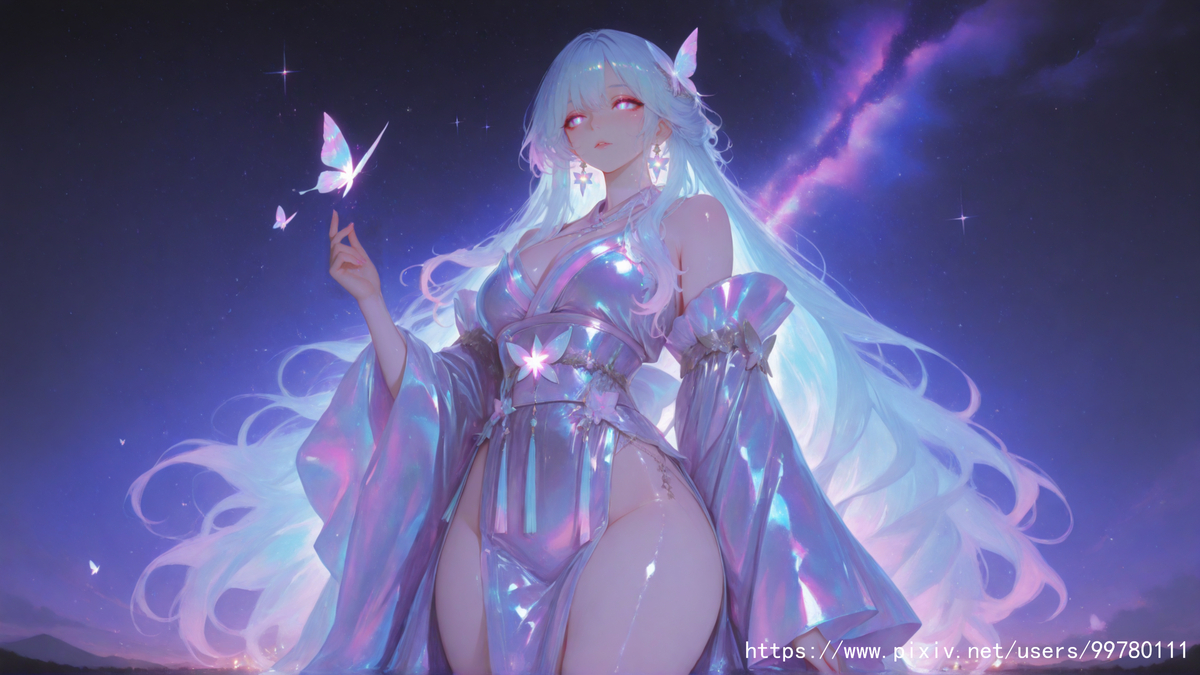 晶辉流转，蝶梦星河-pixiv插画-作品交流服务