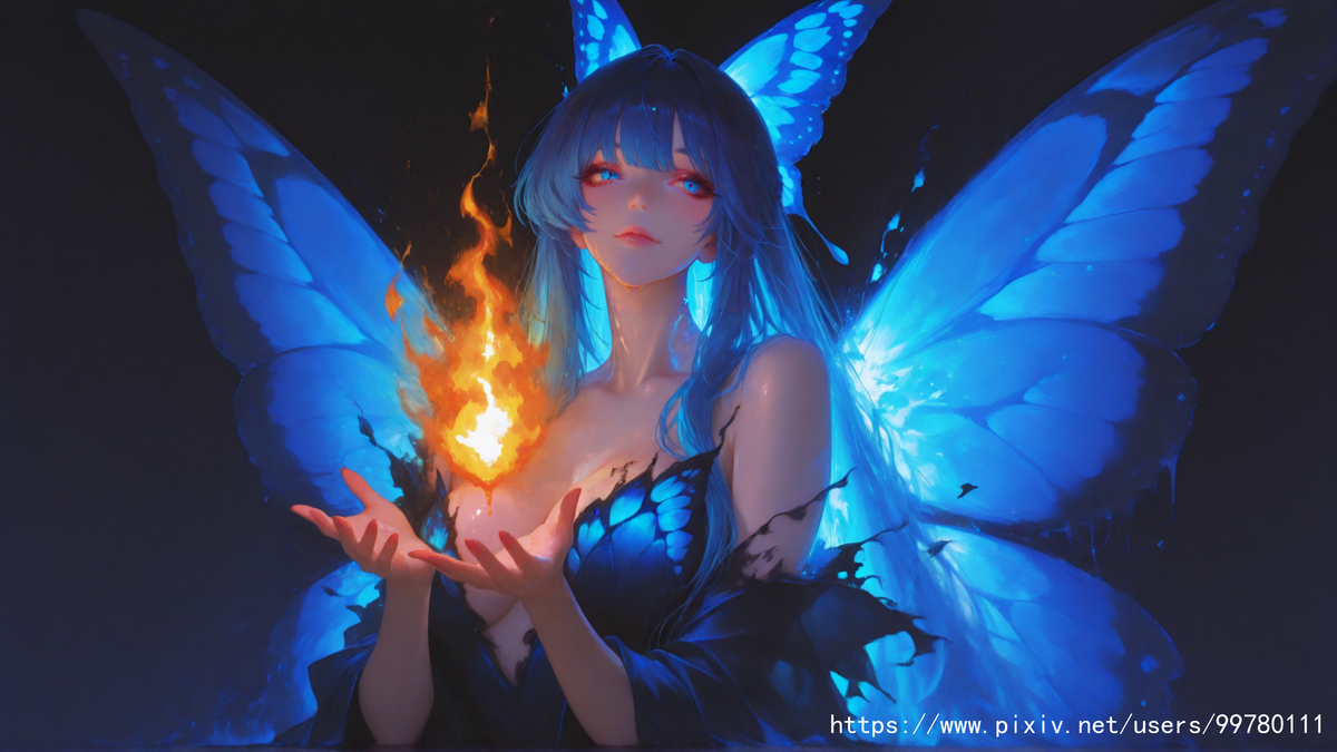 夜蝶掌焰，灵焰照幽翎-pixiv插画-作品交流服务