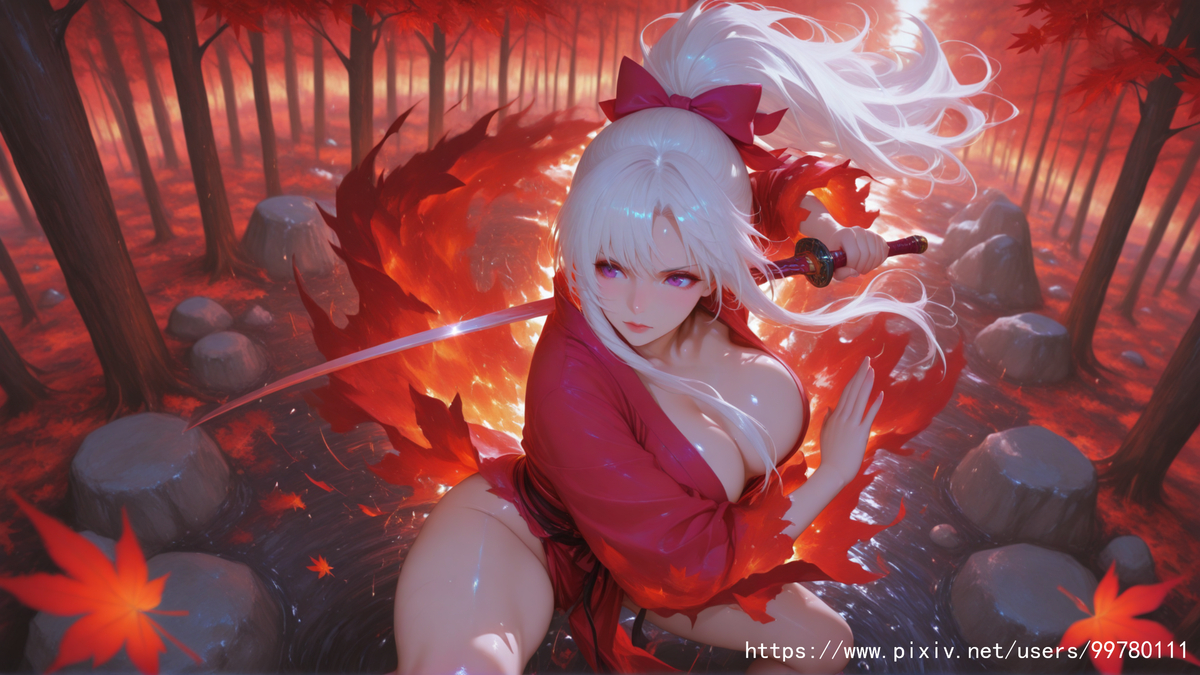 焰起衣翻惊落叶，刀横影动照枫林-pixiv插画-作品交流服务