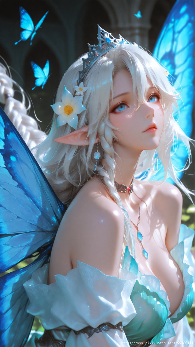 银发蝶翼，跃动的幽蓝倩影part1-pixiv插画-作品交流服务