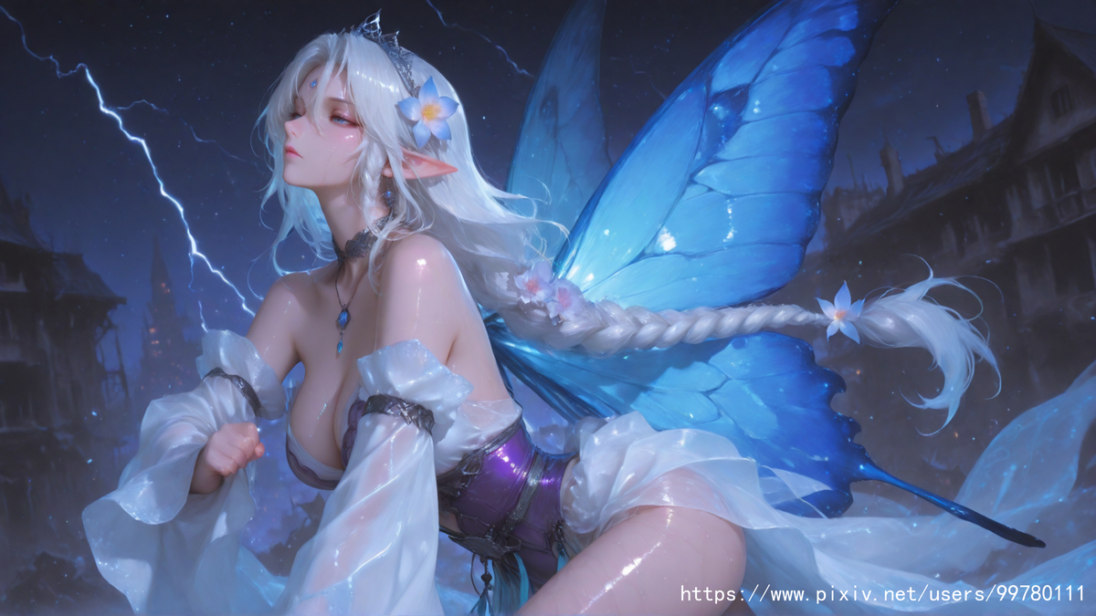 图片[14]-银发蝶翼，跃动的幽蓝倩影part1-pixiv插画-作品交流服务