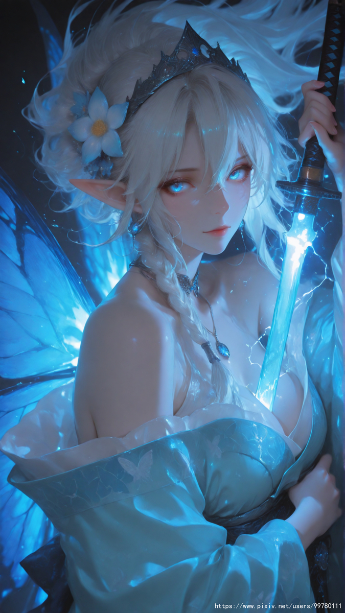 图片[16]-银发蝶翼，跃动的幽蓝倩影part1-pixiv插画-作品交流服务