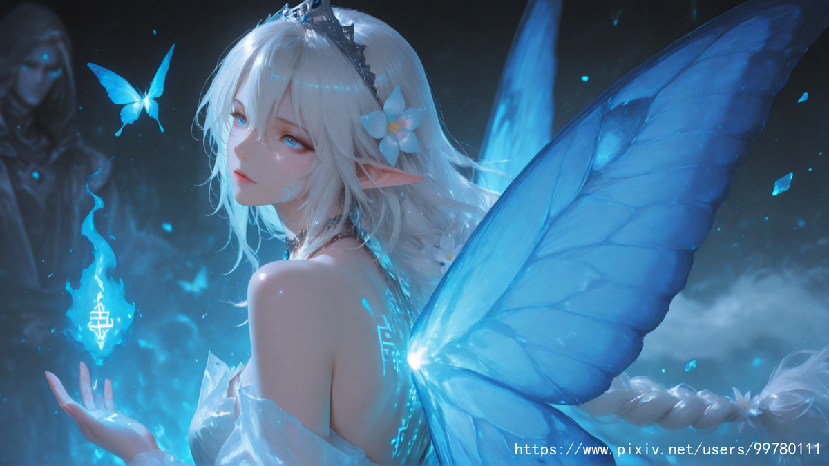 图片[18]-银发蝶翼，跃动的幽蓝倩影part1-pixiv插画-作品交流服务